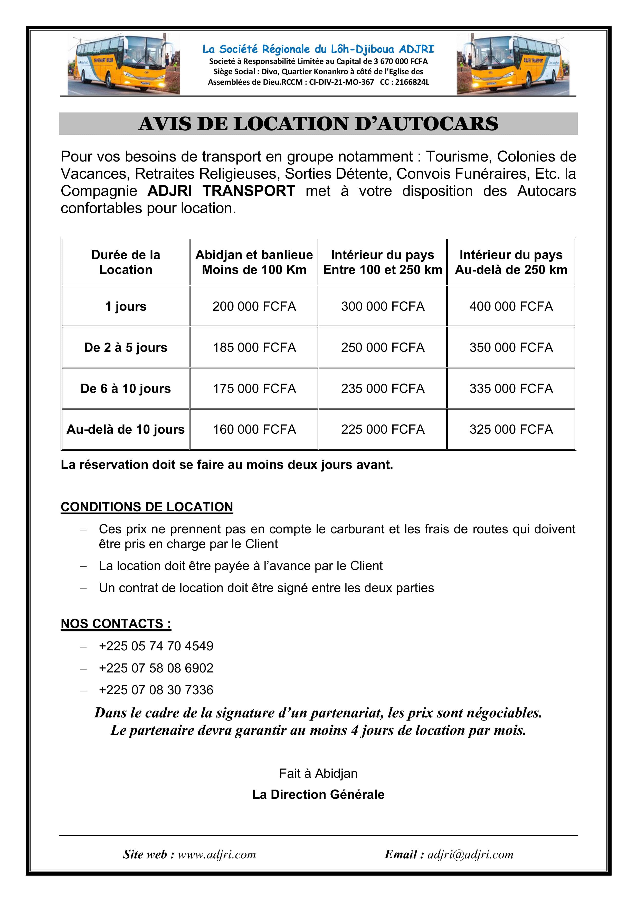 Avis de location de cars Adjri